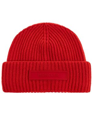 Moncler Wollen Muts Met Logopatch - Rood