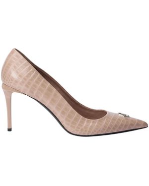 Philipp Plein Schoenen ,Leer Cocco Print Decolette Mid Heels Hexagon 9 - Wit