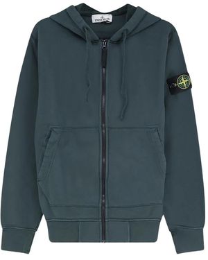 Stone Island Hoodies & Sweatvesten ,Groen ,Katoen Katoenen Rits Hoodie - Blauw