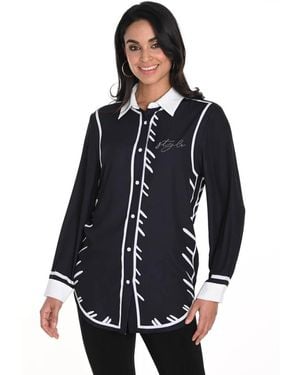 FRANK LYMAN Elegante schwarz/weiß bluse mit print - Blau