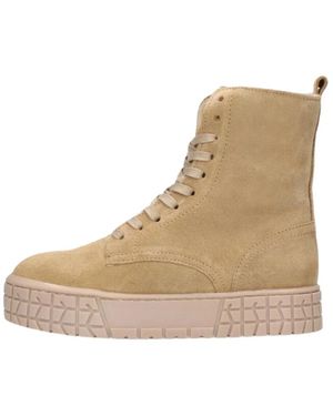 H.i.p. Schoenen ,Suède Suède Enkellaarzen Met Plateauzool - Naturel