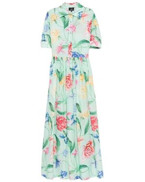 Lavi Kleedjes ,Groen ,Geplooide Maxi-Jurk Met Bloemenprint