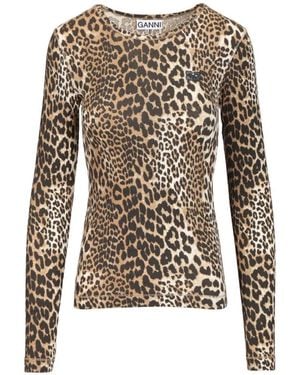 Ganni Long Sleeve T-Shirts - Brown
