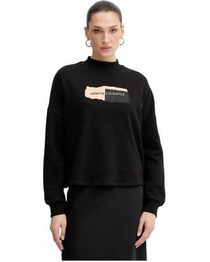ARMANI EXCHANGE Hoodies & Sweatvesten ,Zwart ,Katoen Sweatshirt Met Opstaande Kraag En Print