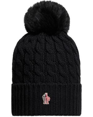 Moncler Accessoires ,Zwart ,Wol Wollen Muts Met Pompon