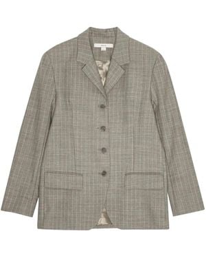 REMAIN Birger Christensen Gestreepte Boxy Blazer Drie Knoopsluiting - Grijs