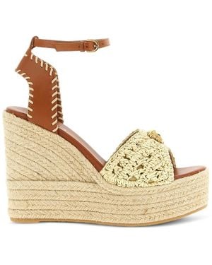 Versace Braided Jute Platform Wedge Leather Sandals - Natural