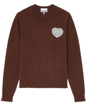 Ganni Round-Neck Knitwear - Marron