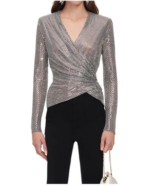 Self-Portrait Tops ,Grijs ,Polyester Rhinestone Mesh Wrap Top