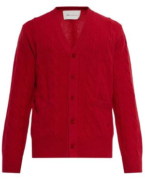Ami Paris Truien & Vesten ,Rood ,Wol Kabelgebreide Wol Cardigan
