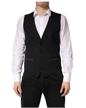 Dolce & Gabbana Kostuums ,Zwart ,Wol Wool Dress Formal Waistcoat Vest