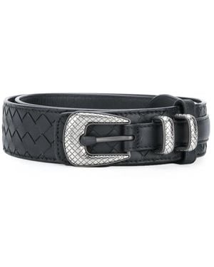 Bottega Veneta Nappa Intrecciato Leren Riem Met Reliëfgesp - Zwart