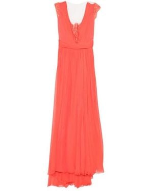 Rhea Costa Langes Korallen-Seidenkleid Mit Applikation - Rot