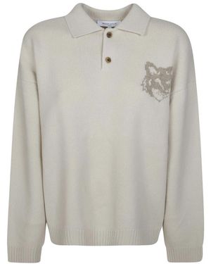 Maison Kitsuné Fox Head Intarsia Merino Polo Pullover - Natur