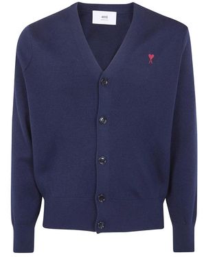Ami Paris Truien & Vesten ,Blauw ,Wol Cardigan Met Contrasterend "Ami De Coeur"