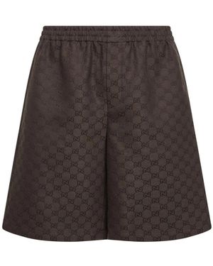 Gucci Korte Broeken ,Bruin ,Linnen Gg Canvas Linnenmix Shorts