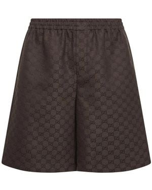 Gucci Korte Broeken ,Bruin ,Linnen Gg Canvas Linnenmix Shorts