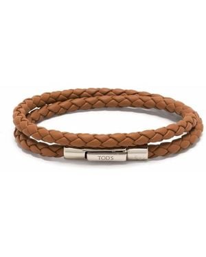 Tod's Bracciale in pelle marrone doppio punto intrecciato