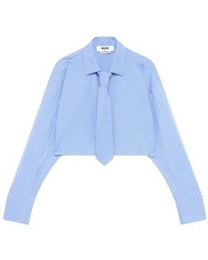 MSGM Crop-Hem-Popeline-Hemd Mit Streifen Und Krawatte - Blau