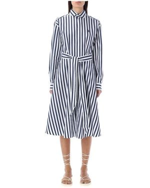 Ralph Lauren Gestreiftes Baumwoll-Hemdblusenkleid Mit Gürtel - Blau