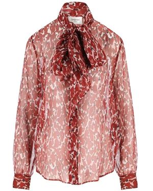 Saint Laurent Overhemden ,Rood ,Bloemen Zijden Blouse Rood Italië