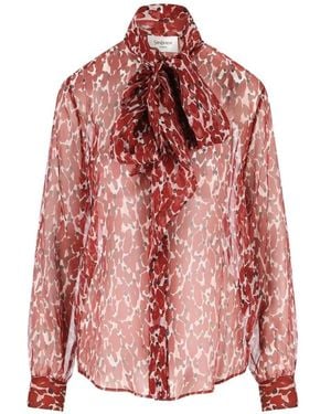 Saint Laurent Overhemden ,Rood ,Bloemen Zijden Blouse Rood Italië