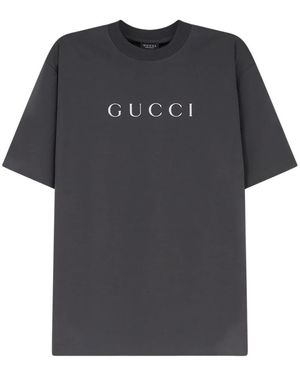 Gucci Tops ,Grijs ,Katoen T-Shirt Met Glitterprint En Ronde Hals - Zwart