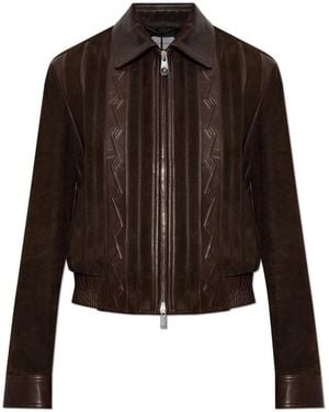 Versace Greca-Geprägtes Leder- Und Wildlederjacke - Braun
