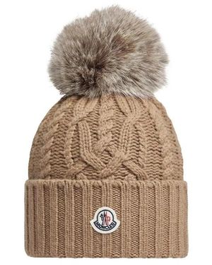 Moncler Accessoires ,Bruin ,Wol Berretto Tricot - Naturel