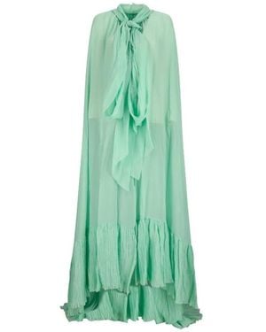 Blumarine Georgette Cape Met Capuchon En Geplooide Ruche - Groen