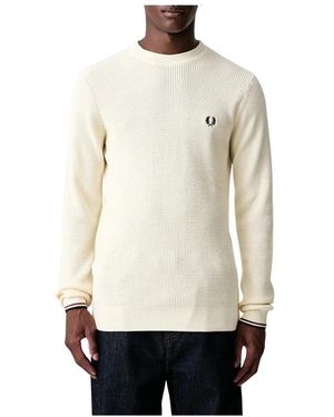 Fred Perry Waffelstrick-Pullover - Weiß