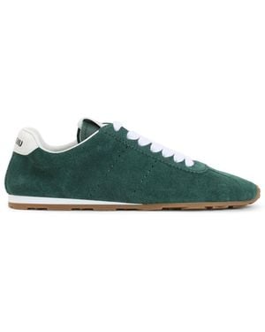Miu Miu Schoenen ,Groen ,Suède Lace Up Oleandro Suède Kalfsleren Sneakers
