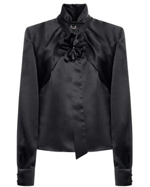 John Richmond Bluse Mit Hohem Kragen Und Knotendetail - Schwarz