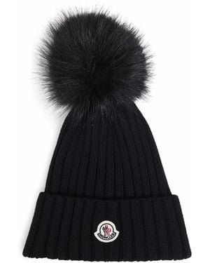 Moncler Accessoires ,Zwart ,Wol Wolmuts Met Pompon