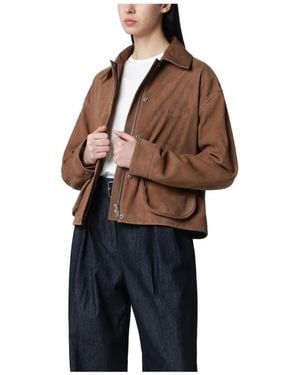 Halfboy Jassen ,Bruin ,Leer Cropped Leren Parka