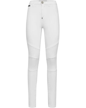 Philipp Plein Denim Broek High Waist Biker - Grijs