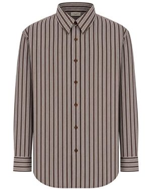 Saint Laurent Overhemden ,Bruin ,Katoen Gestreken Popeline Overhemd