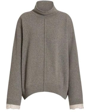 Alberta Ferretti Cashmere Trui Met Contrasterende Kantmanchetten - Grijs
