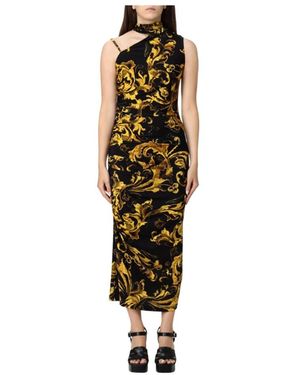 Versace Halterneck Jersey Midi Jurk - Metallic