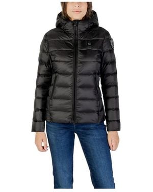 Blauer Kapuzenjacke Mit Reißverschluss Und Rollkragen - Schwarz