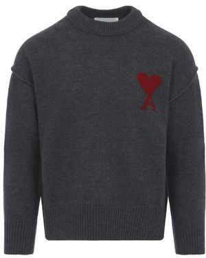 Ami Paris Round-Neck Knitwear - Grey