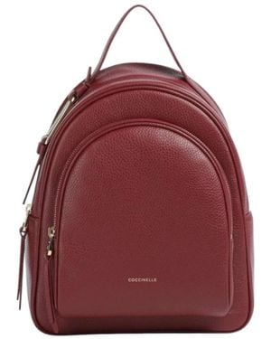 Coccinelle Eleganter Leder-Rucksack Mit Frontreißverschluss - Rot