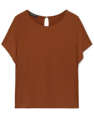Elena Miro Overhemden ,Bruin ,T-Shirt Met Ruchesmouwen