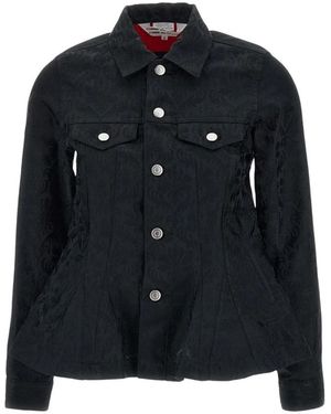 Comme des Garçons Jassen ,Zwart ,Denim Floral Jacquard Peplum Jas