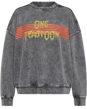One Teaspoon Hoodies & Sweatvesten ,Grijs ,Polyester Grijze Trui Met Kleurrijk Logo