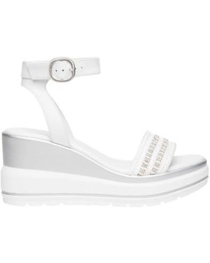 Nero Giardini Schoenen ,Wit ,Leer Sandaal Met Sleehak