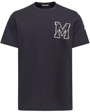 Moncler Katoenen Jersey T-Shirt Met Monogram - Blauw