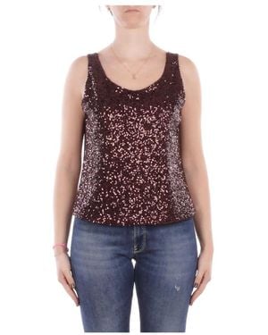 Manila Grace Tops ,Bruin ,Polyester Sequin Tank Top - Rood