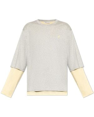 Ami Paris Tops ,Grijs ,Katoen Double-Sleeve Effect De Coeur T-Shirt - Wit