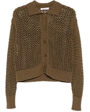 Max Mara Baumwoll-Cardigan Mit Hemdkragen Und Überschnittenen Schultern - Grün